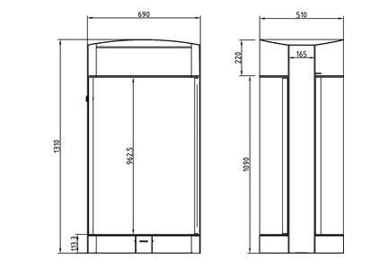 RVS afvalbak Oval - Afmetingen