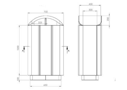 Stainless steel litter bin Quadro - Afmetingen